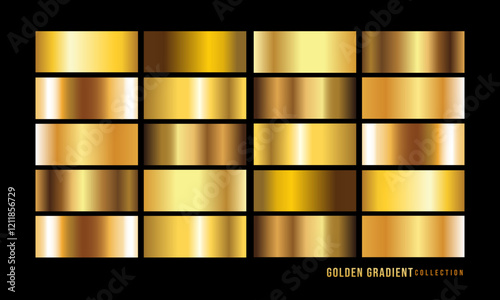 Golden gradients set. Metallic gold gradients. Elegant gold gradients collection.The texture of a smooth metal surface. A collection of gold metallic gradients. Vector illustration