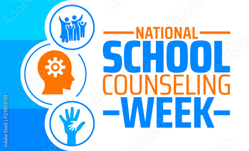 National School Counseling Week background banner or poster design template. observed every year in February. Holiday concept. Use to any Template, card, poster, placard, template.
