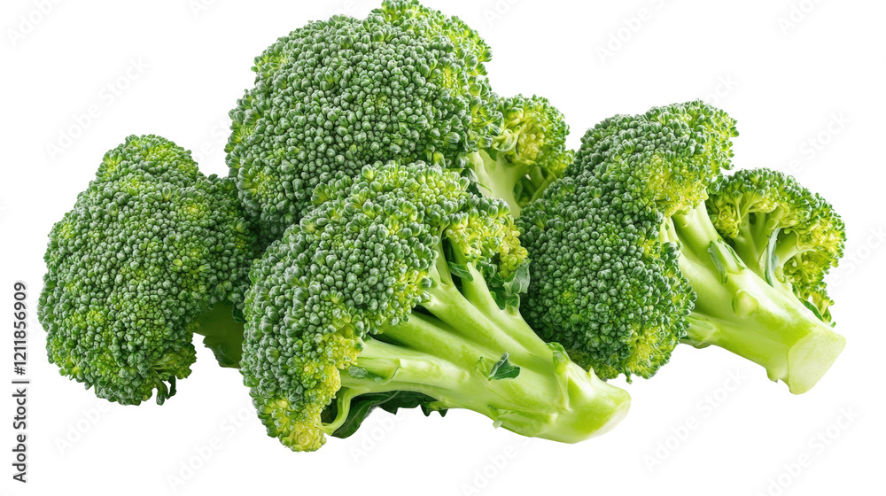 Fresh broccoli bunches ready for cooking and meal preparation in a kitchen setting isolated on transparent background Fresh broccoli bunches ready for cooking and meal preparation in a kitchen setting isolated on transparent background