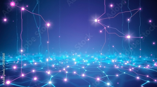 Futuristic Digital Network with Glowing Circuit Lines and Data Streams in Deep Blue to Cyan Gradient Featuring High-Tech Concept Art 