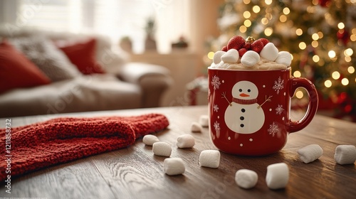 Wallpaper Mural Cozy Christmas cocoa, snowman mug, living room, tree Torontodigital.ca