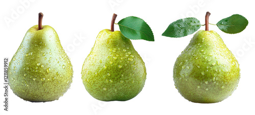 Fresh green pears with water droplets isolated on transparent background  photo