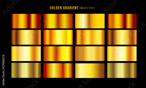 Golden gradients set. Metallic gold gradients. Elegant gold gradients collection.The texture of a smooth metal surface. A collection of gold metallic gradients. Vector illustration
