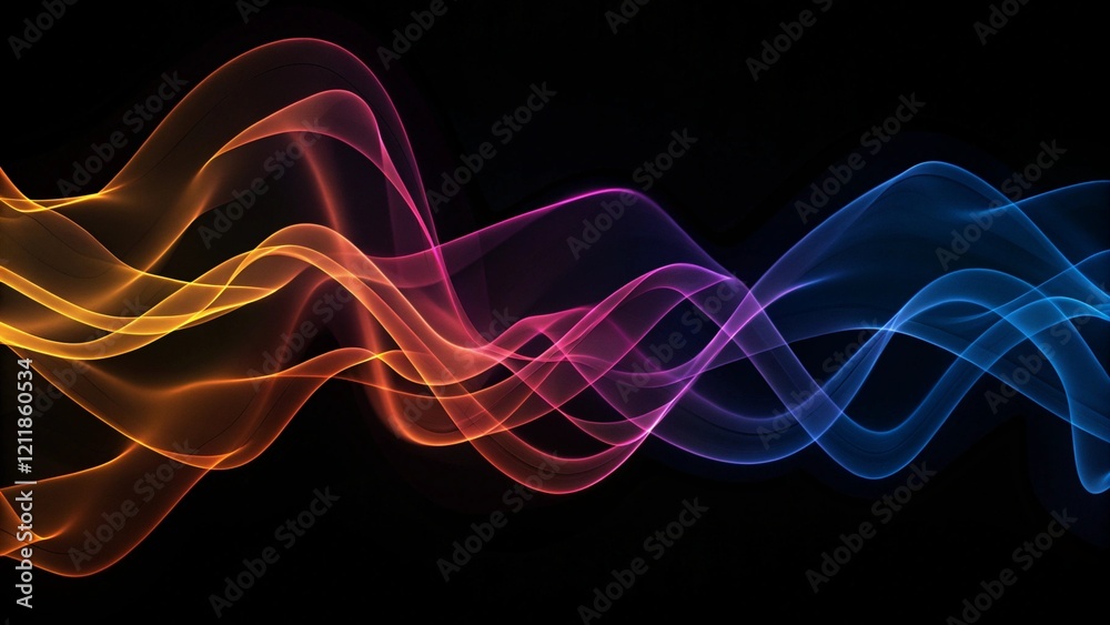 Fototapeta premium Abstract wave lines pattern dynamic colorful light flowing isolated on black background, modern motion energy swirl vibrant glowing neon curve futuristic stream design texture elegance