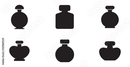 Bottle of perfume. Set of silhouette of perfume bottles. Fragrance bottle icon. Vector illustration