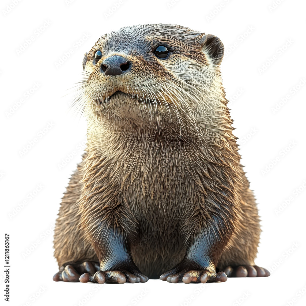 Adorable otters sitting together isolated on transparent background 