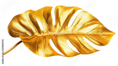 Golden monstera leaf on a clean white background showcasing elegance and natural beauty