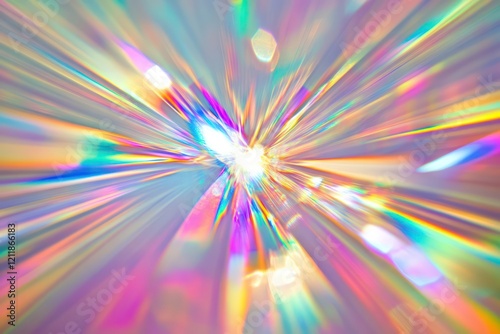 White background with rainbow light rays and lens flare effect.