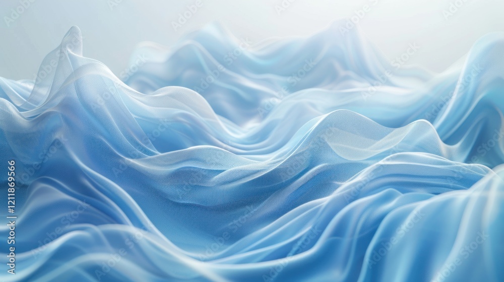 Fototapeta premium Abstract blue background with smooth wavy silk or satin texture