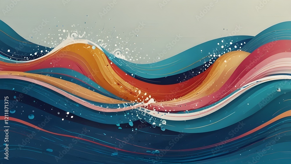 Fototapeta premium Summer background and banner with water, splash and waves in vector abstract shape Generative AI