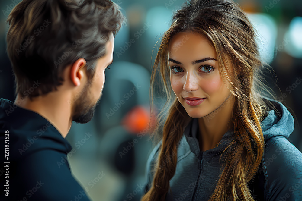 A coach assisting a client during a workout in a gym. An atmosphere of motivation and support A coach assisting a client during a workout in a gym. An atmosphere of motivation and support