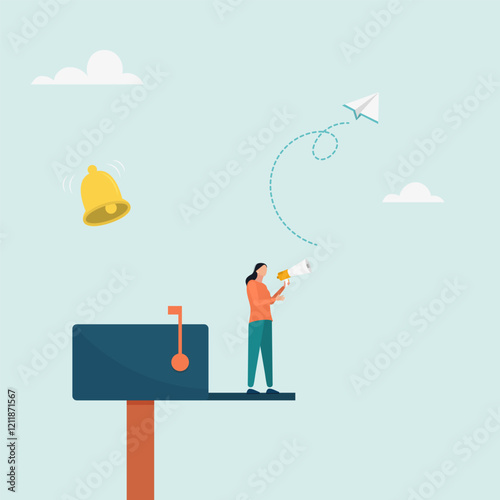 Marketing messages or subscription alerts. Email newsletter notification, vector illustration.	