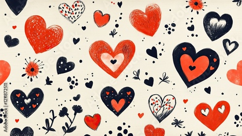 Wallpaper Mural ????????^3?,??,???^3 ae?'ae?????e?? ??'?,??????^3: A hand-drawn, whimsical Valentinea??s Day pattern with various hearts and love elements in Japanese style. Torontodigital.ca