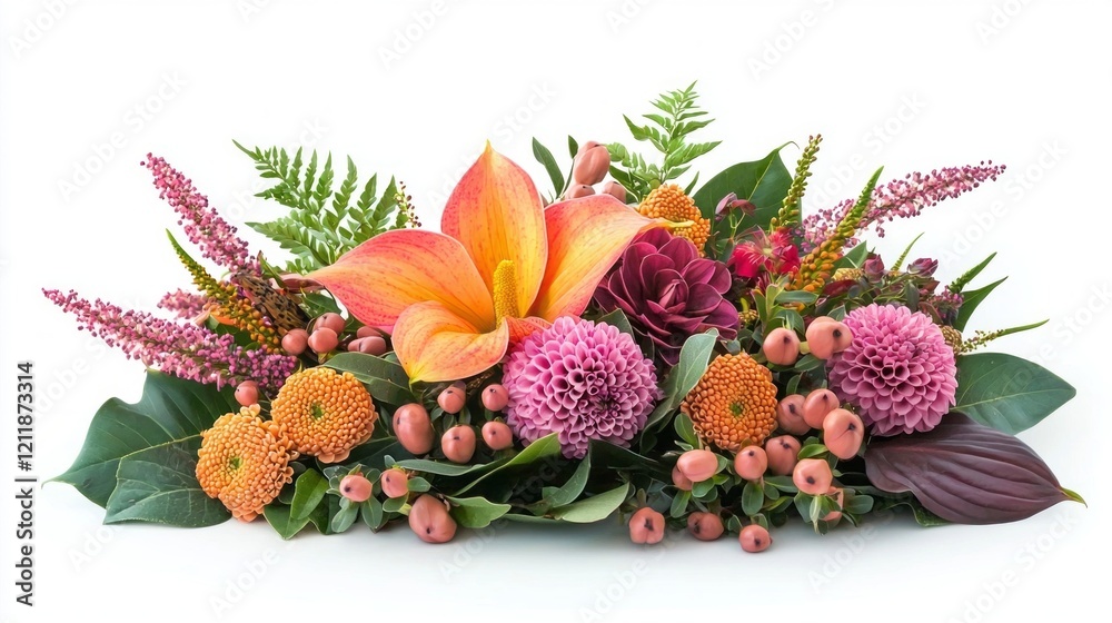 Obraz premium This vibrant floral arrangement features a stunning mix of colorful flowers and greenery, perfect for brightening up any space