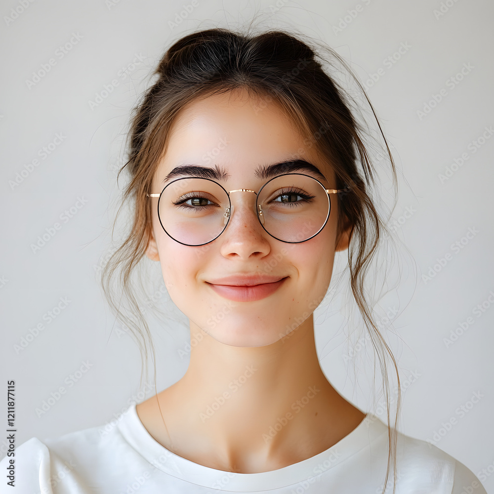 Smiling Woman in Round Glasses Smiling Woman in Round Glasses
