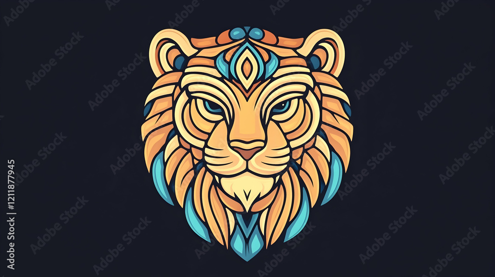 Obraz premium Ornate Lion Head Design, Mandala Style, Dark Background, Art Print
