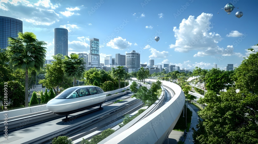 Fototapeta premium A futuristic 3D rendering depicting quantum computing technology seamlessly integrated with a virtual twin simulation of complex urban infrastructure systems