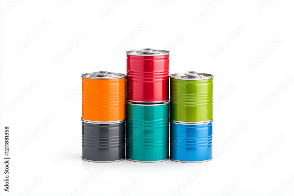A stack of food cans forming a pyramid. Isolated on white background. A stack of food cans forming a pyramid. Isolated on white background.
