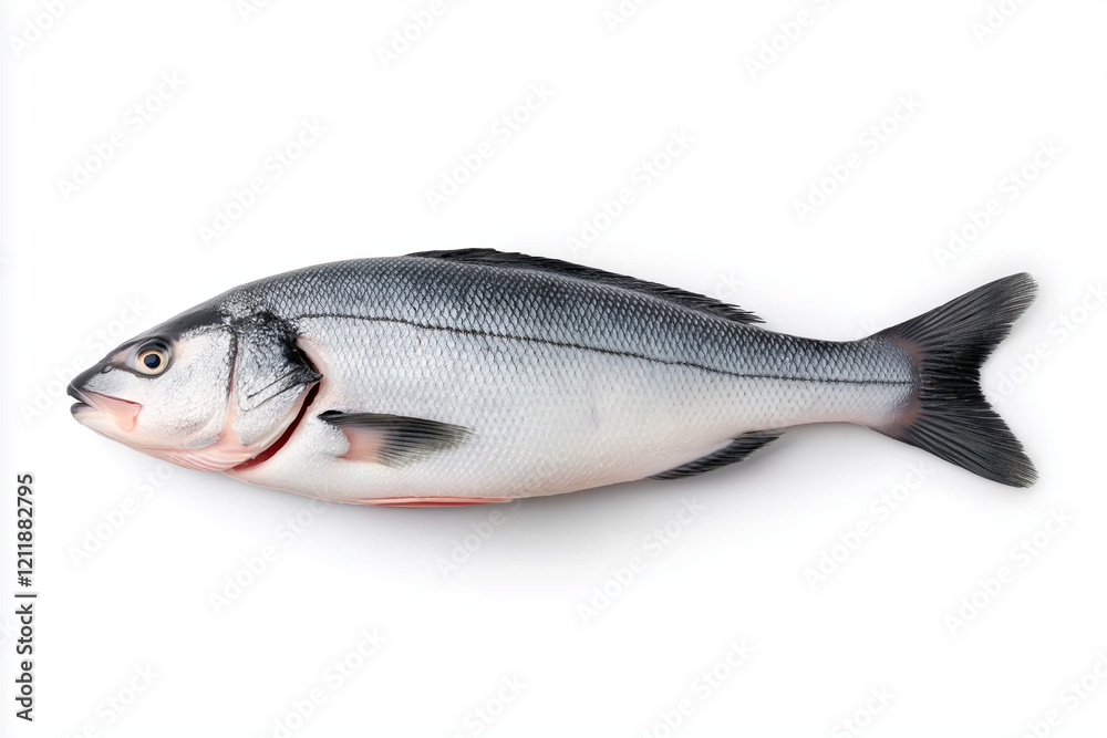 Naklejka premium Raw sea bass fillet, isolated on white background.