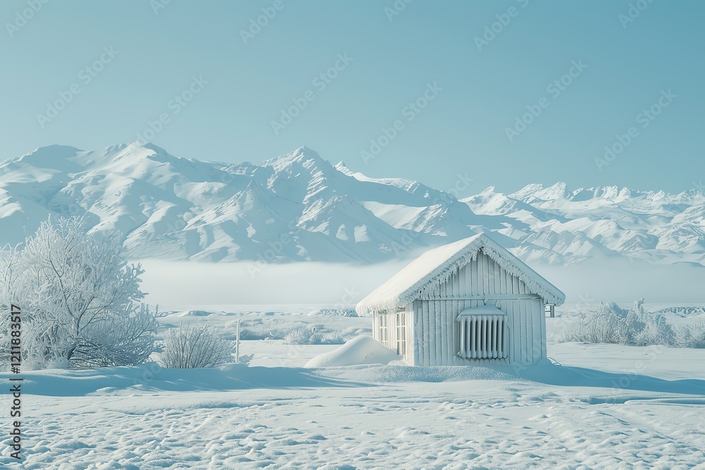 Winter landscape with a small wooden house, Ai Generated Winter landscape with a small wooden house, Ai Generated
