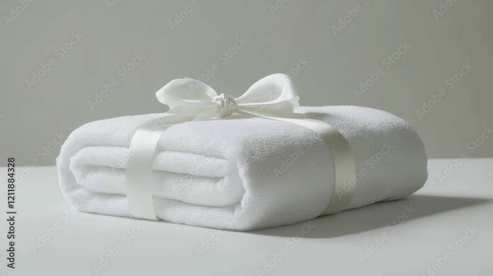 Elegant Rolled White Towel with Satin Ribbon Elegant Rolled White Towel with Satin Ribbon