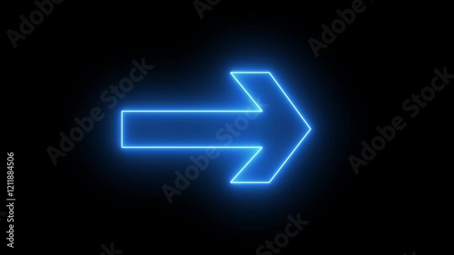 Neon blue right progress arrow icon animation. Abstract glowing neon directional arrows to right