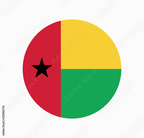 Vector Guinea Bissau National Flag icon. Round flag of Guinea Bissau on Gray Background.
