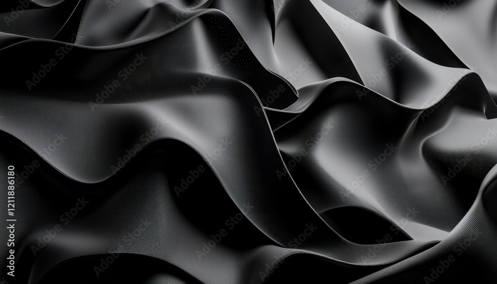 Fototapeta premium Abstract Black Draped Fabric Texture Waves