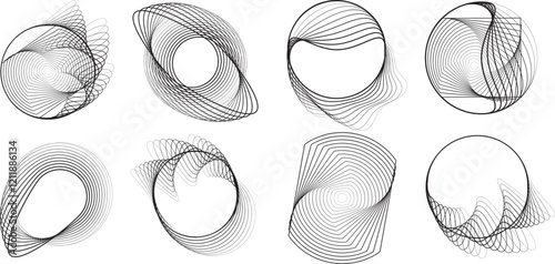 Lines in Circle Form . Rotate rounded shape Vector Illustration .Rotating circles form a ring.Rotating design element . Various circle lines forming round frame . Abstract Geometric line art .
