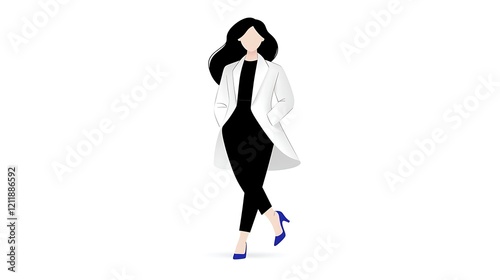 Confident Female Doctor in White Coat Walking with Purpose