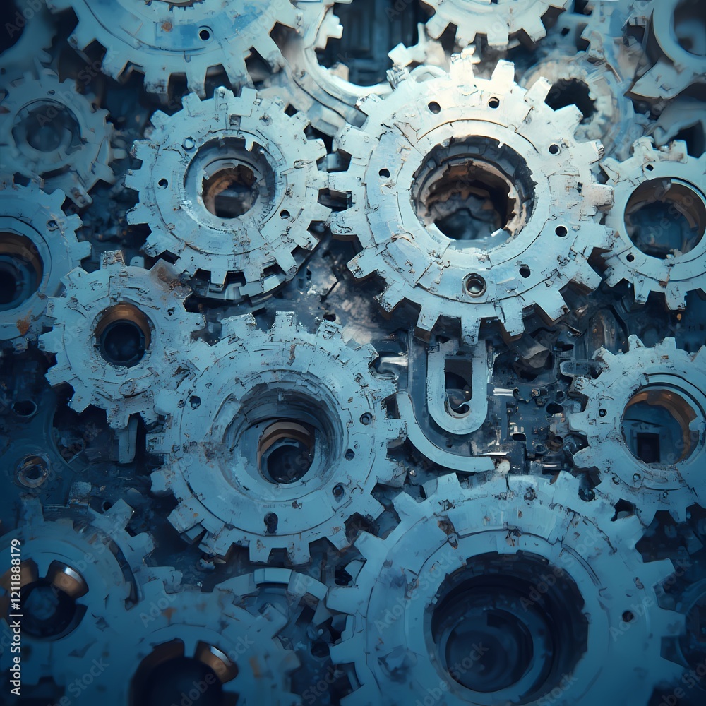 Industrial Gears: Timeless Motion This captivating image of intricately linked gears evokes a sense of powerful machinery and reliable motion. Its weathered texture and cool color palette offer a Industrial Gears: Timeless Motion This captivating image of intricately linked gears evokes a sense of powerful machinery and reliable motion. Its weathered texture and cool color palette offer a