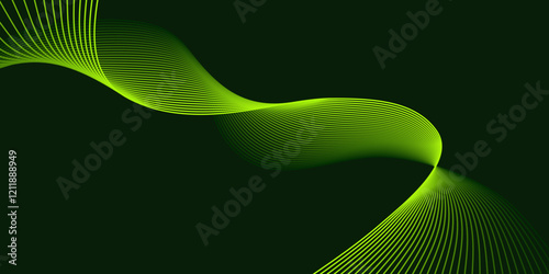 Abstract green Waving Line Particle Technology Background.