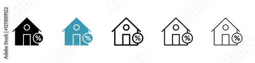 Fixed rate mortgage icons pack in black and blue colors