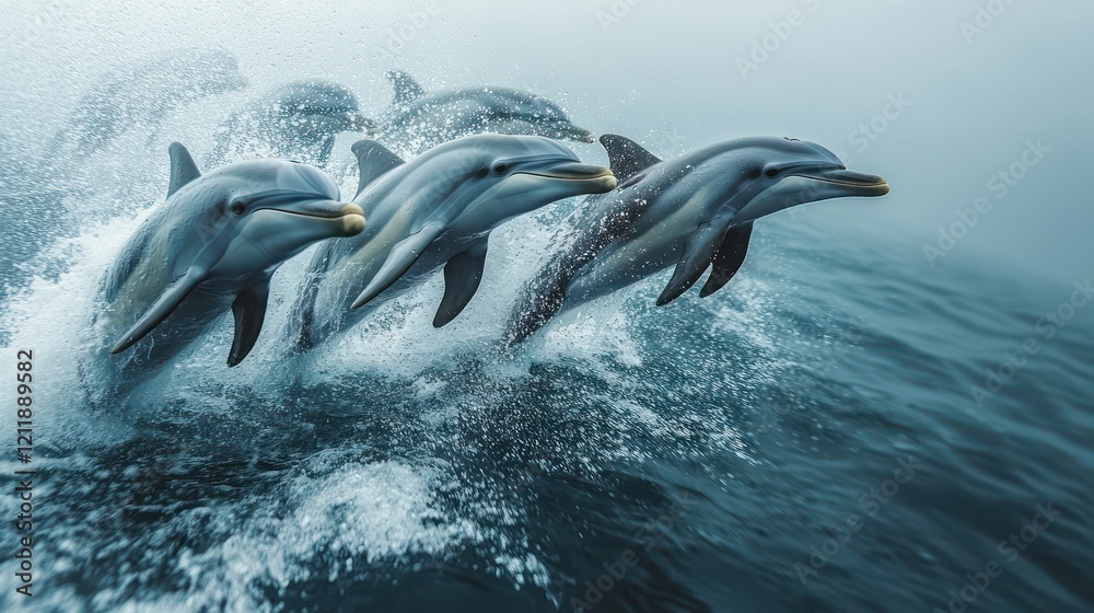 Obraz premium Magnificent Dolphins Leaping Through Ocean Waves