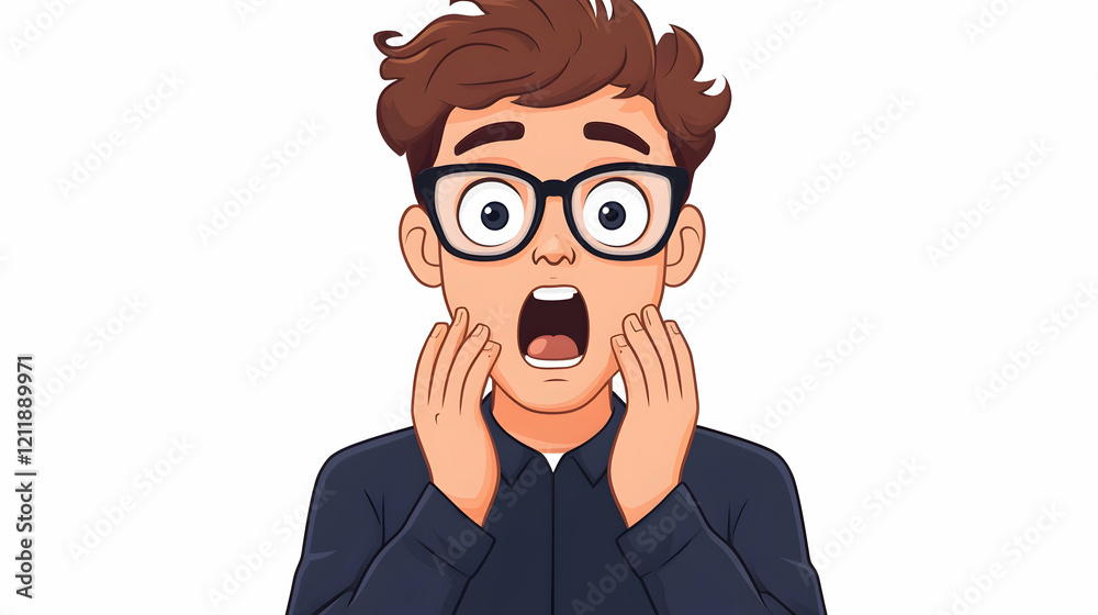 Shocked young man, hands on face, surprised expression, white background, for websites or social media Shocked young man, hands on face, surprised expression, white background, for websites or social media