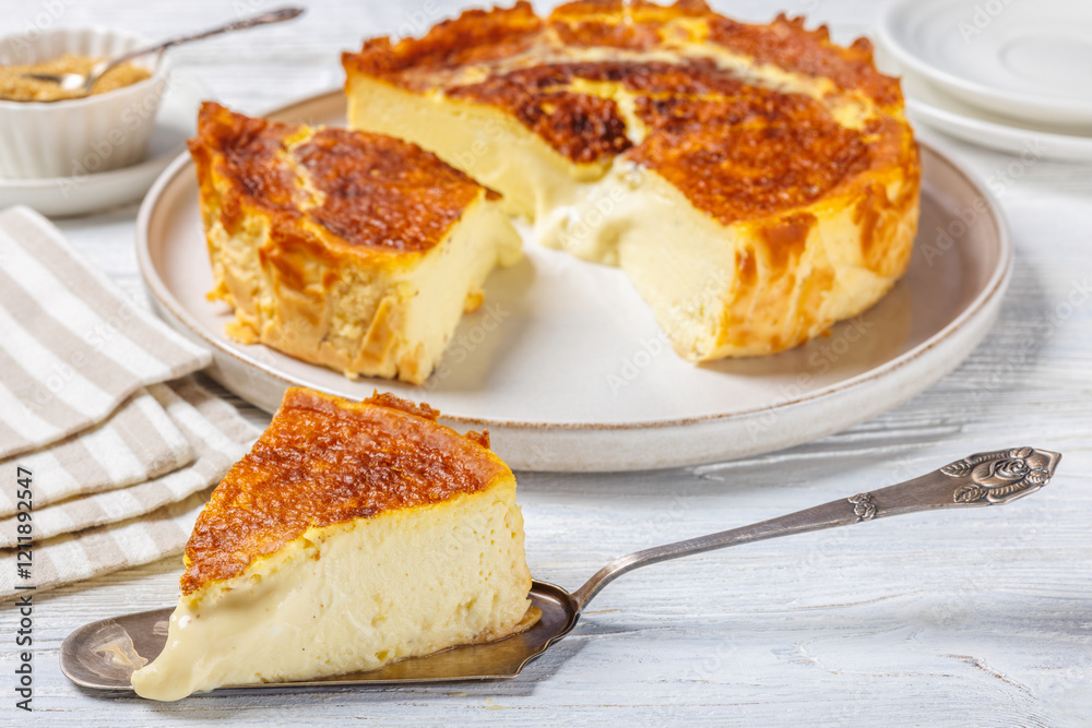 Obraz premium San Sebastian or Basque burnt cheesecake on plate