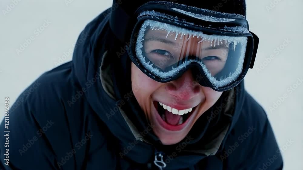 Excited Skier Enjoys Fresh Snow in a Winter Wonderland During a Sunny Day in the Mountains Excited Skier Enjoys Fresh Snow in a Winter Wonderland During a Sunny Day in the Mountains