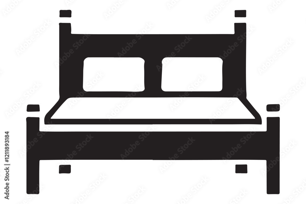 Comfortable Double Bed Silhouette Illustration