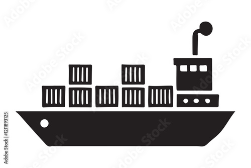 Cargo Ship Silhouette Vector Illustration for Logistics