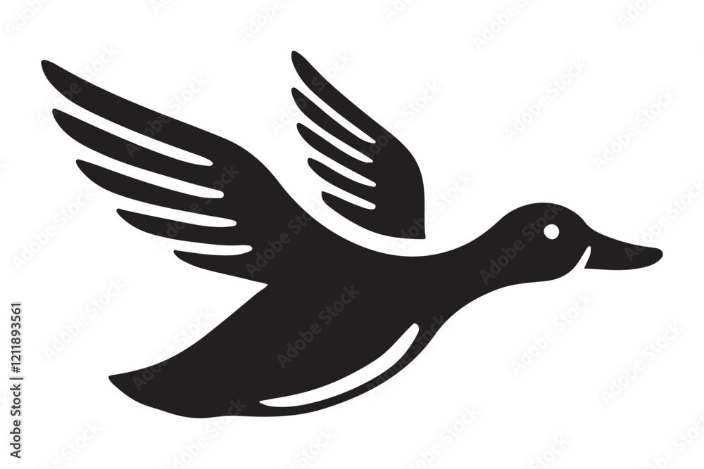Obraz premium Flying Duck Silhouette A Simple Bird in Flight Illustration