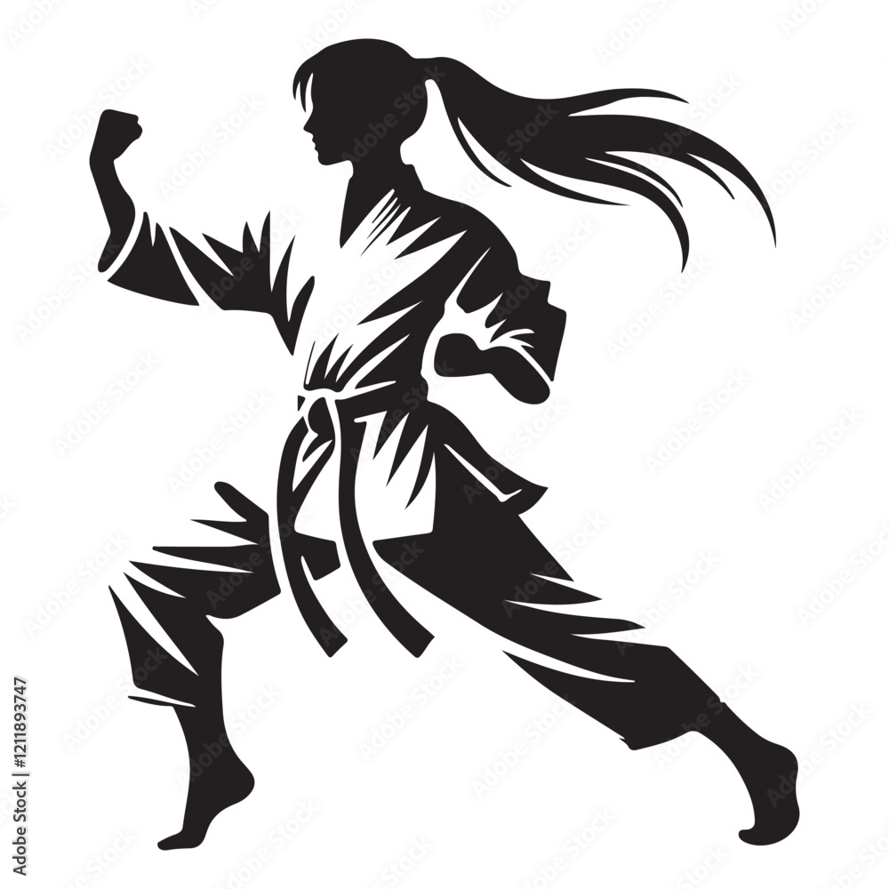 Fototapeta premium Dynamic Female Karate Silhouette Illustration