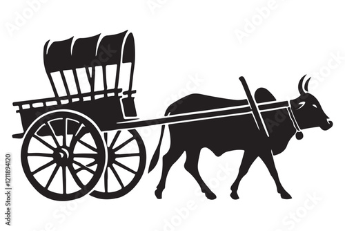 Traditional Ox-Drawn Cart Silhouette Illustration
