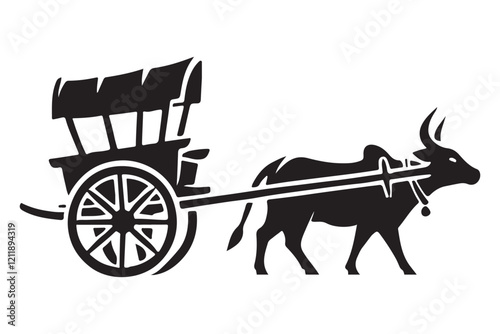Ox-drawn Cart Silhouette Illustration for Traditional Designs