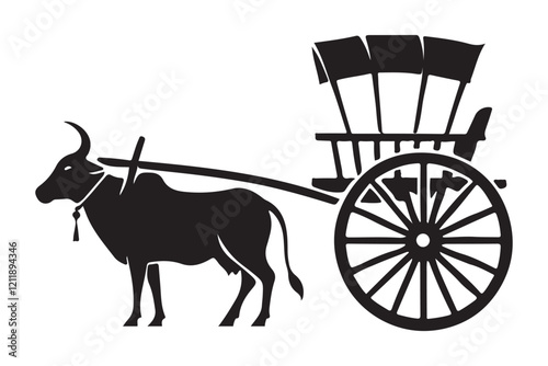 Silhouette Illustration of an Ox-Drawn Cart