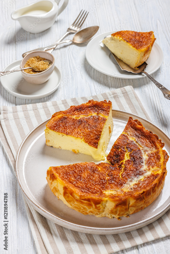 Fototapeta premium San Sebastian or Basque burnt cheesecake on plate