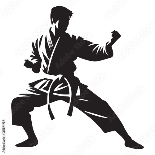 Powerful Karate Practitioner Silhouette Illustration