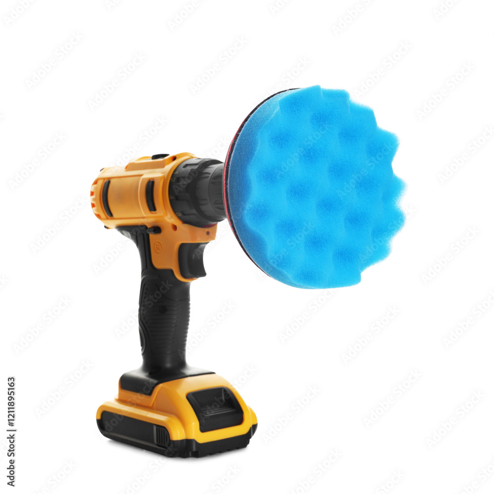 Electric screwdriver with polish pad isolated on white