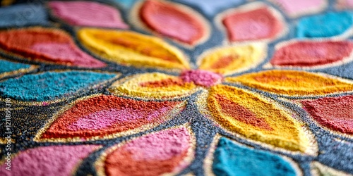 Vibrant Holi Powder Rangoli Intricate Design for Festive Celebrations photo