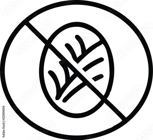 simple black and white icon, bread loaves, no symbol, circular design, prohibition sign, crossed out, minimalist illustration, food allergy warning, gluten-free concept, dietary restriction symbol, cl