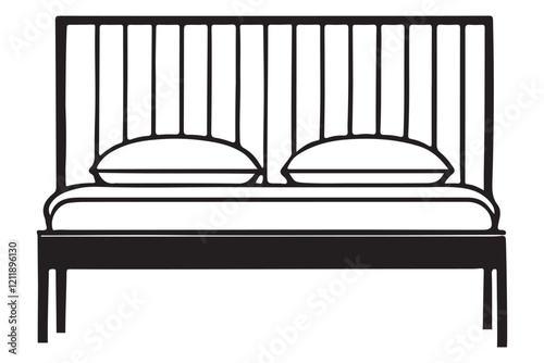 Double Bed Silhouette Illustration with Headboard and Pillows